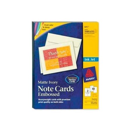 AVERY Avery® Inkjet Embossed Note Cards, 5-1/2" x 4-1/4", Matte, Ivory, 60 Cards/Box 8317